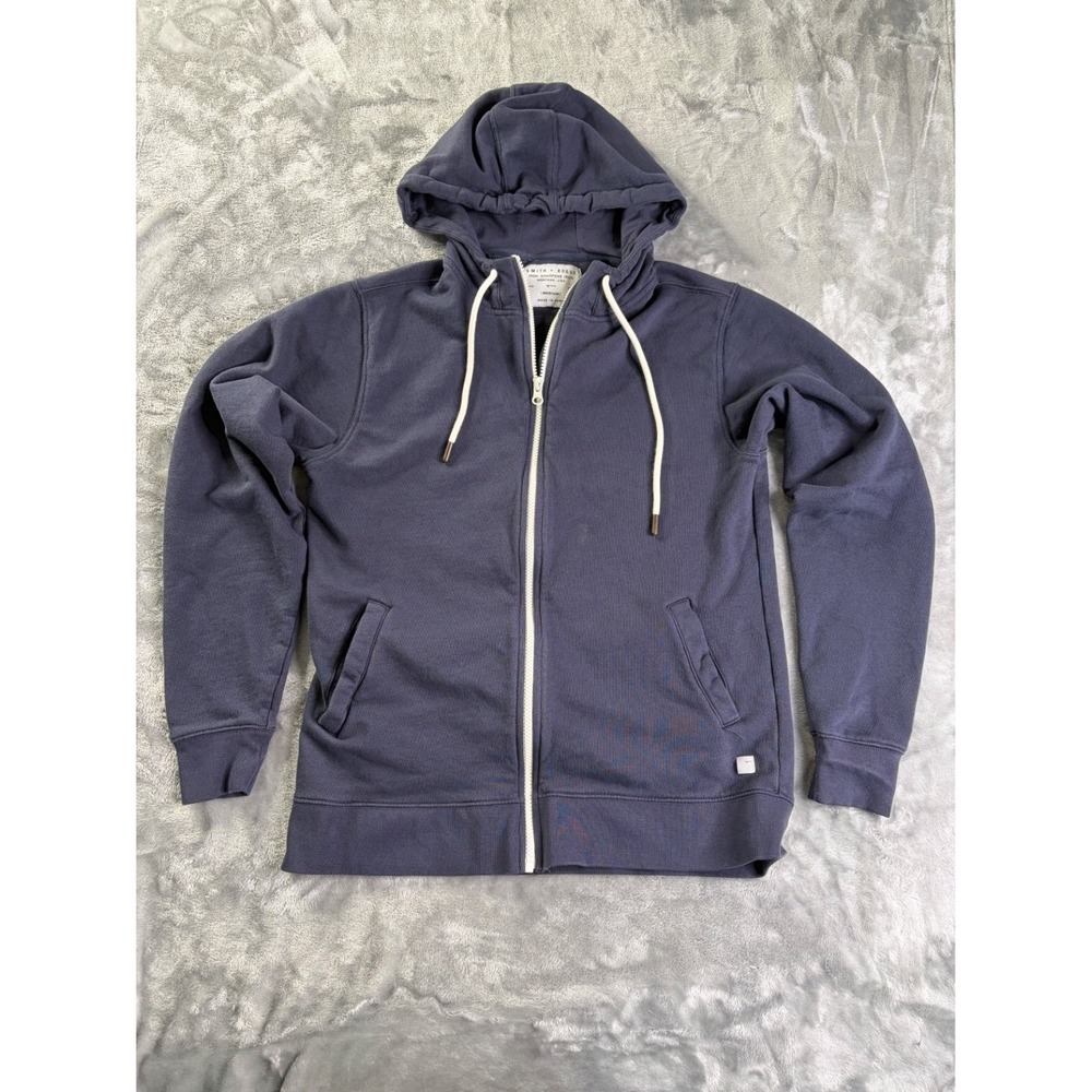 Smith + Rogue Iron Sharpens Mens M Blue Hoodie White Contrast Zipper